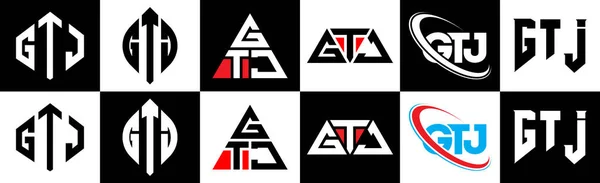 Gtj Brev Logotyp Design Sex Stil Gtj Polygon Cirkel Triangel — Stock vektor