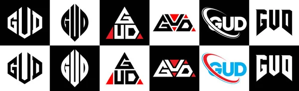 Diseño Del Logotipo Letra Gud Seis Estilos Gud Polígono Círculo — Archivo Imágenes Vectoriales