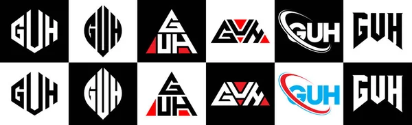 Guh Letter Logo Design Sechs Stilen Guh Polygon Kreis Dreieck — Stockvektor