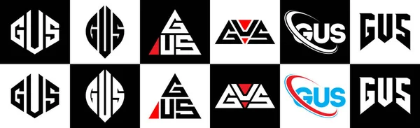 Gus Lettre Logo Design Dans Six Style Polygone Gus Cercle — Image vectorielle