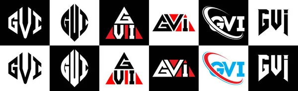 Diseño Del Logotipo Letra Gvi Seis Estilos Gvi Polígono Círculo — Archivo Imágenes Vectoriales
