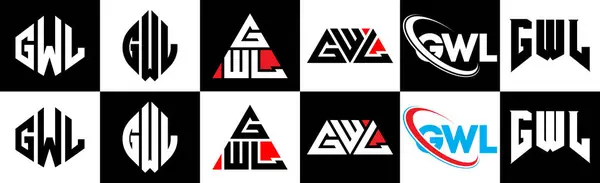 Gwl Harf Logosu Tasarımı Altı Stil Gwl Çokgeni Çember Üçgen — Stok Vektör