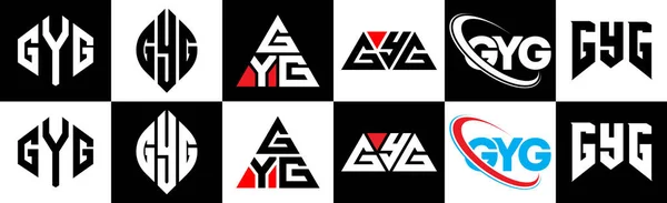 Gyg Bokstav Logotyp Design Sex Stil Gyg Polygon Cirkel Triangel — Stock vektor