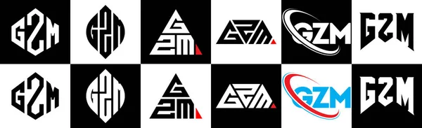 Gzm Schriftzug Logo Design Sechs Stilen Gzm Polygon Kreis Dreieck — Stockvektor