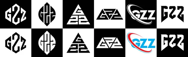 Дизайн Логотипу Літери Gzz Шести Стилях Багатокутник Gzz Коло Трикутник — стоковий вектор