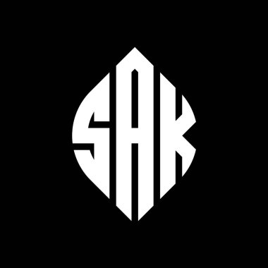 Çember ve elips şekilli SAK daire harf logosu tasarımı. Tipografik tarzda SAK elips harfleri. Üç baş harf daire şeklinde bir logo oluşturuyor. SAK Çemberi Amblemi Soyut Monogram Harf İşaretleme Vektörü.