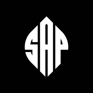 Çember ve elips şekilli SAP daire harf logosu tasarımı. Baskı biçiminde SAP elips harfleri. Üç baş harf daire şeklinde bir logo oluşturuyor. SAP Çember Amblemi Soyut Monogram Harf İşaretleme Vektörü.