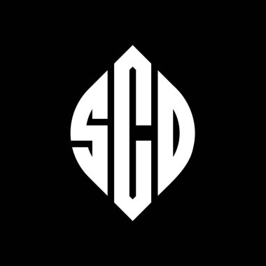 Çember ve elips şekilli SCD daire harf logosu tasarımı. Tipografik biçimli SCD elips harfleri. Üç baş harf daire şeklinde bir logo oluşturuyor. SCD Çemberi Amblemi Soyut Monogram Harf İşaretleyici Vektörü.