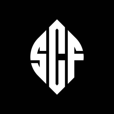 Çember ve elips şekilli SCF daire harf logosu tasarımı. Typographic tarzında SCF elips harfleri. Üç baş harf daire şeklinde bir logo oluşturuyor. SCF Çember Amblemi Soyut Monogram Harf İşaretleyici Vektörü.