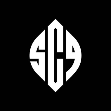 Çember şeklinde ve elips şeklinde harf logosu tasarımı. Typographic tarzında elips harfler. Üç baş harf daire şeklinde bir logo oluşturuyor. SCQ Çemberi Amblemi Soyut Monogram Harf İşaretleyici Vektörü.