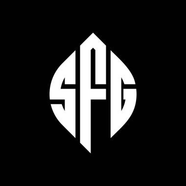 Çember ve elips şekilli SFG daire harf logosu tasarımı. Tipografik biçimli SFG elips harfleri. Üç baş harf daire şeklinde bir logo oluşturuyor. SFG Çember Amblemi Soyut Monogram Harf İşaretleyici Vektörü.