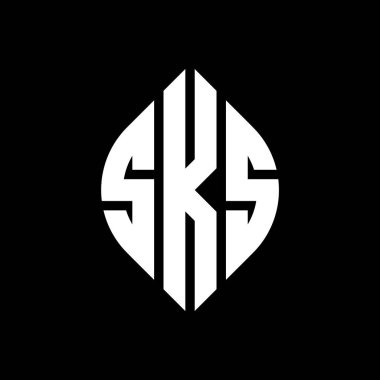 Çember ve elips şekilli SKS daire harf logosu tasarımı. Tipografik biçimli SKS elips harfleri. Üç baş harf daire şeklinde bir logo oluşturuyor. SKS Çemberi Amblemi Soyut Monogram Harf İşaretleyici Vektörü.