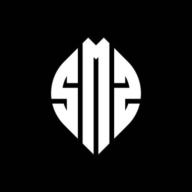 Çember ve elips şekilli SMZ daire harf logosu tasarımı. Tipografik biçimli SMZ elips harfleri. Üç baş harf daire şeklinde bir logo oluşturuyor. SMZ Çember Amblemi Soyut Monogram Harf İşaretleyici Vektörü.