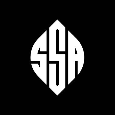 Daire ve elips şekilli SSA daire harf logosu tasarımı. Kıdemli Özel Ajan Elips mektupları tipografik tarzda. Üç baş harf daire şeklinde bir logo oluşturuyor. SSA Çemberi Amblemi Soyut Monogram Harf İşaretleme Vektörü.