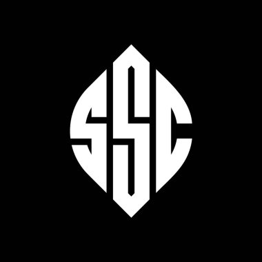 Çember ve elips şekilli SSC daire harf logosu tasarımı. SSC elips harfleri tipografik tarzda. Üç baş harf daire şeklinde bir logo oluşturuyor. SSC Çember Amblemi Soyut Monogram Harf İşaretleyici Vektörü.