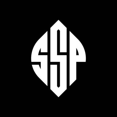 Çember ve elips şekilli SSP daire harf logosu tasarımı. Tipografik biçimli SSP elips harfleri. Üç baş harf daire şeklinde bir logo oluşturuyor. SSP Çember Amblemi Soyut Monogram Harf İşaretleyici Vektörü.