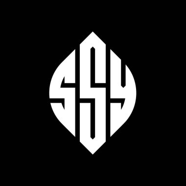 Çember ve elips şekilli SSY daire harf logosu tasarımı. Tipografik biçimli SSY elips harfleri. Üç baş harf daire şeklinde bir logo oluşturuyor. SSY Çember Amblemi Soyut Monogram Harf İşaretleyici Vektörü.