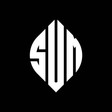 Çember ve elips şekilli SUM daire harf logosu tasarımı. Typographic tarzında SUM elips harfleri. Üç baş harf daire şeklinde bir logo oluşturuyor. SUM Çemberi Amblemi Soyut Monogram Harf İşaretleme Vektörü.