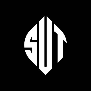 Çember ve elips şekilli SUT daire harf logosu tasarımı. Typographic tarzı SUT elips harfleri. Üç baş harf daire şeklinde bir logo oluşturuyor. SUT Çemberi Amblemi Soyut Monogram Harf İşaretleme Vektörü.