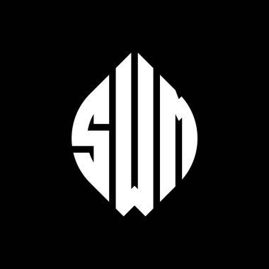 Daire şeklinde ve elips şekilli SWM daire harf logosu tasarımı. Typographic tarzında SWM elips harfleri. Üç baş harf daire şeklinde bir logo oluşturuyor. Yüzey Çemberi Amblemi Soyut Monogram Harf İşaretleme Vektörü.