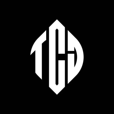 Çember ve elips şekilli TCJ daire harf logosu tasarımı. Tipografik tarzda TCJ elips harfleri. Üç baş harf daire şeklinde bir logo oluşturuyor. TCJ Çember Amblemi Soyut Monogram Harf İşaretleyici Vektörü.