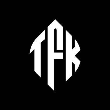 Çember ve elips şekilli TFK daire harf logosu tasarımı. Tipografik biçimli TFK elips harfleri. Üç baş harf daire şeklinde bir logo oluşturuyor. TFK Çember Amblemi Soyut Monogram Harf İşaretleyici Vektörü.