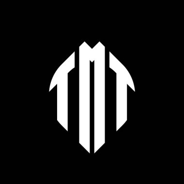 Çember ve elips şekilli TMT daire harf logosu tasarımı. Tipografik tarzda TMT elips harfleri. Üç baş harf daire şeklinde bir logo oluşturuyor. TMT Çemberi Amblemi Soyut Monogram Harf İşaretleyici Vektörü.