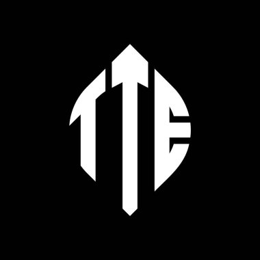 Çember ve elips şekilli TTE daire harf logosu tasarımı. Tipografik biçimli TTE elips harfleri. Üç baş harf daire şeklinde bir logo oluşturuyor. TTE Çember Amblemi Soyut Monogram Harf İşaretleyici Vektörü.