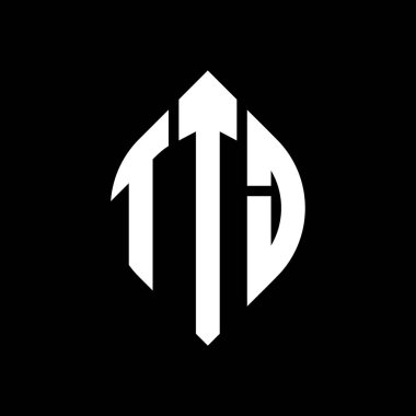 Çember ve elips şekilli TTJ daire şeklinde harf logosu tasarımı. Tipografik tarzda TTJ elips harfleri. Üç baş harf daire şeklinde bir logo oluşturuyor. TTJ Çember Amblemi Soyut Monogram Harf İşaretleyici Vektörü.