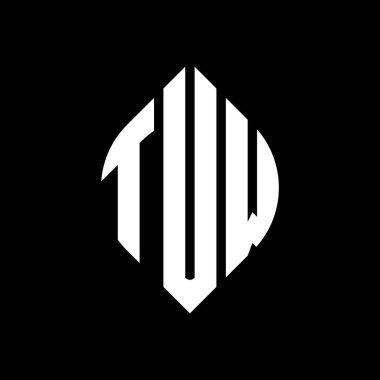 Çember ve elips şekilli TUW daire harf logosu tasarımı. Tipografik biçimli TUW elips harfleri. Üç baş harf daire şeklinde bir logo oluşturuyor. TUW Çember Amblemi Soyut Monogram Harf İşaretleyici Vektörü.