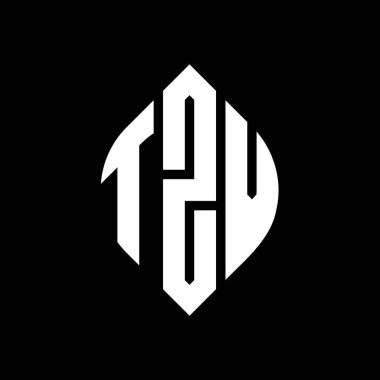 Çember ve elips şekilli TZV daire harf logosu tasarımı. Tipografik şekilli TZV elips harfleri. Üç baş harf daire şeklinde bir logo oluşturuyor. TZV Çember Amblemi Soyut Monogram Harf İşaretleyici Vektörü.