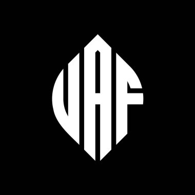 Çember ve elips şekilli UAF daire harf logosu tasarımı. Tipografik biçimli UAF elips harfleri. Üç baş harf daire şeklinde bir logo oluşturuyor. UAF Çember Amblemi Soyut Monogram Harf İşaretleyici Vektörü.