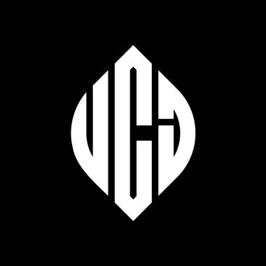 UCJ daire şeklinde ve elips şekilli harf logosu tasarımı. UCJ elips harfleri tipografik tarzda. Üç baş harf daire şeklinde bir logo oluşturuyor. UCJ Çemberi Amblemi Soyut Monogram Harfi Mark Vector.UCJ daire harfli logo tasarımı daire ve ellip