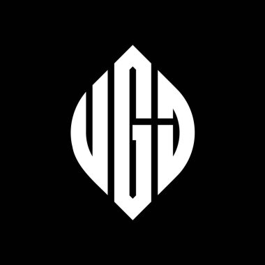 Çember ve elips şekilli UGJ daire harf logosu tasarımı. Tipografik biçimli UGJ elips harfleri. Üç baş harf daire şeklinde bir logo oluşturuyor. UGJ Çember Amblemi Soyut Monogram Harf İşaretleyici Vektörü.