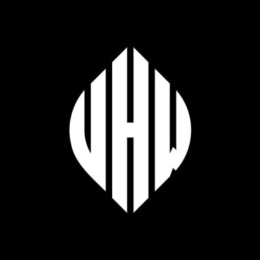 Çember ve elips şekilli UHW daire harf logosu tasarımı. Tipografik biçimli UHW elips harfleri. Üç baş harf daire şeklinde bir logo oluşturuyor. UHW Çember Amblemi Soyut Monogram Harf İşaretleyici Vektörü.
