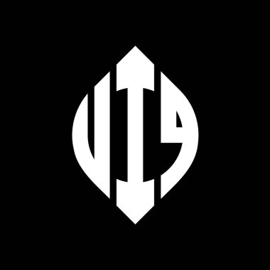 Daire ve elips şekilli UIQ daire harf logosu tasarımı. Tipografik biçimli UIQ elips harfleri. Üç baş harf daire şeklinde bir logo oluşturuyor. UIQ Çemberi Amblemi Soyut Monogram Harf İşaretleyici Vektörü.