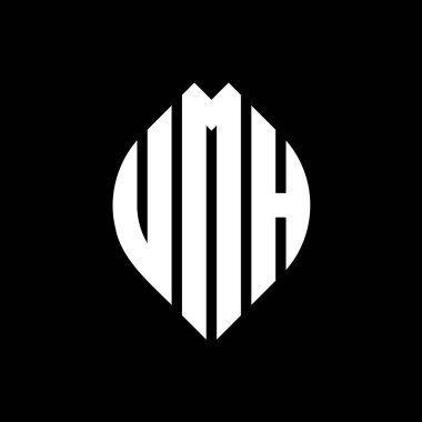 Çember ve elips şekilli UMH daire harf logosu tasarımı. Typographic tarzında elips harfler. Üç baş harf daire şeklinde bir logo oluşturuyor. UMH Çember Amblemi Soyut Monogram Harf İşaretleyici Vektörü.