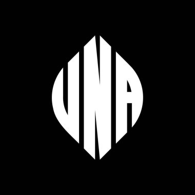 Çember ve elips şekilli UNA daire harf logosu tasarımı. Tipografik tarzda UNA elips harfleri. Üç baş harf daire şeklinde bir logo oluşturuyor. UNA Çemberi Amblemi Soyut Monogram Harf İşaretleme Vektörü.