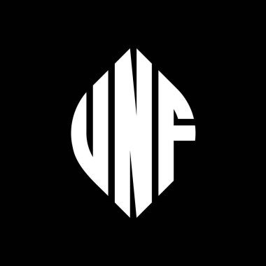 Çember ve elips şekilli UNF daire harf logosu tasarımı. Baskı biçiminde UNF elips harfleri. Üç baş harf daire şeklinde bir logo oluşturuyor. UNF Çemberi Amblemi Soyut Monogram Harf İşaretleyici Vektörü.