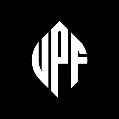 Çember ve elips şekilli UPF daire harf logosu tasarımı. Tipografik biçimli UPF elips harfleri. Üç baş harf daire şeklinde bir logo oluşturuyor. UPF Çember Amblemi Soyut Monogram Harf İşaretleyici Vektörü.