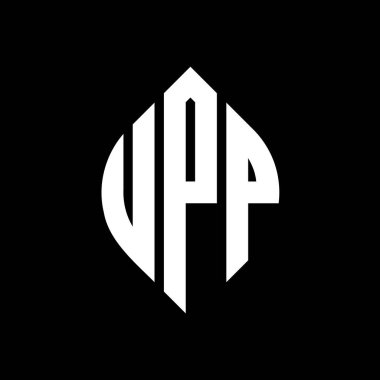 Çember ve elips şekilli UPP daire harf logosu tasarımı. Tipografik biçimli UPP elips harfleri. Üç baş harf daire şeklinde bir logo oluşturuyor. UPP Çember Amblemi Soyut Monogram Harf İşaretleyici Vektörü.