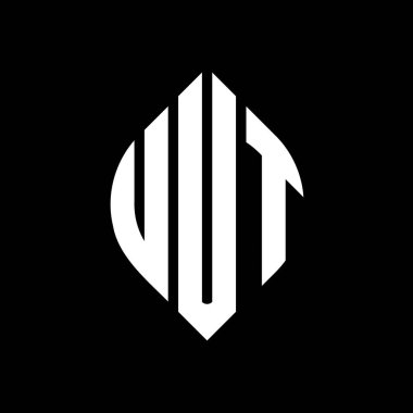 Çember ve elips şekilli UUT daire harf logosu tasarımı. Tipografik biçimli UUT elips harfleri. Üç baş harf daire şeklinde bir logo oluşturuyor. UUT Çemberi Amblemi Soyut Monogram Harf İşaretleyici Vektörü.