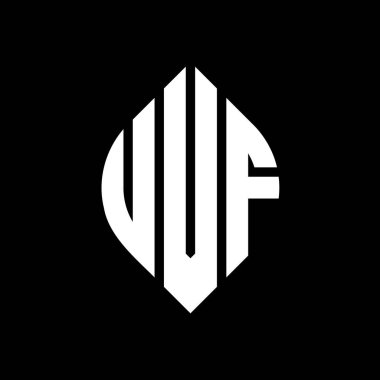 Dairesel ve elips şekilli UVF daire harf logosu tasarımı. Tipografik biçimli UVF elips harfleri. Üç baş harf daire şeklinde bir logo oluşturuyor. UVF Çember Amblemi Soyut Monogram Harf İşaretleyici Vektörü.