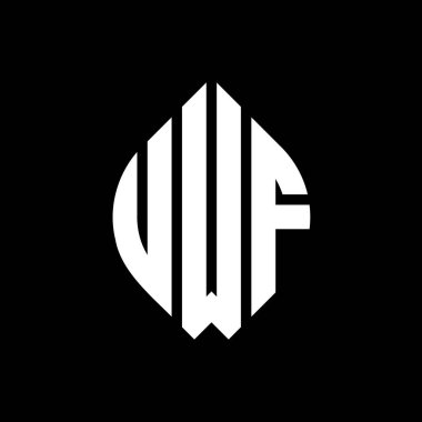 Çember ve elips şekilli UWF daire harf logosu tasarımı. Tipografik biçimli UWF elips harfleri. Üç baş harf daire şeklinde bir logo oluşturuyor. UWF Çember Amblemi Soyut Monogram Harf İşaretleyici Vektörü.