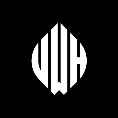 Çember ve elips şekilli UWH daire harf logosu tasarımı. Tipografik biçimli UWH elips harfleri. Üç baş harf daire şeklinde bir logo oluşturuyor. UWH Çember Amblemi Soyut Monogram Harf İşaretleyici Vektörü.