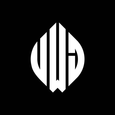 Çember ve elips şekilli UWJ daire harf logosu tasarımı. UWJ elips harfleri tipografik tarzda. Üç baş harf daire şeklinde bir logo oluşturuyor. UWJ Çember Amblemi Soyut Monogram Harf İşaretleyici Vektörü.