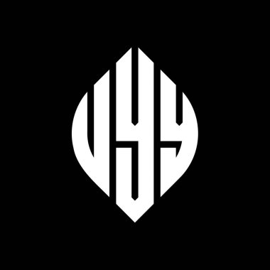 Dairesel ve elips şekilli UYY daire harf logosu tasarımı. Tipografik biçimli UYY elips harfleri. Üç baş harf daire şeklinde bir logo oluşturuyor. UYY Çemberi Amblemi Soyut Monogram Harf İşaretleyici Vektörü.