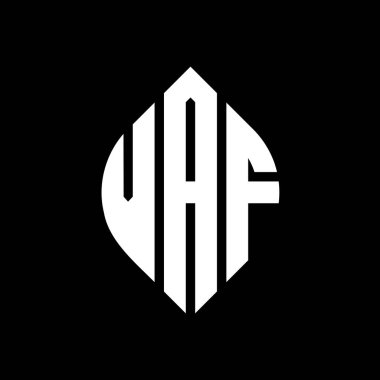 Çember ve elips şekilli VAF daire harf logosu tasarımı. Tipografik biçimli VAF elips harfleri. Üç baş harf daire şeklinde bir logo oluşturuyor. VAF Çember Amblemi Soyut Monogram Harf İşaretleyici Vektörü.