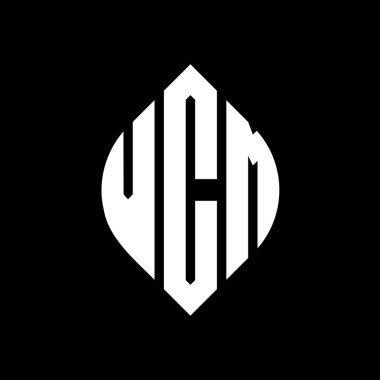 Çember ve elips şekilli VCM daire harf logosu tasarımı. Tipografik biçimli VCM elips harfleri. Üç baş harf daire şeklinde bir logo oluşturuyor. VCM Çember Amblemi Soyut Monogram Harf İşaretleyici Vektörü.