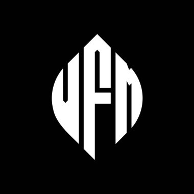 Çember ve elips şekilli VFM daire harf logosu tasarımı. Tipografik biçimli VFM elips harfleri. Üç baş harf daire şeklinde bir logo oluşturuyor. VFM Çember Amblemi Soyut Monogram Harf İşaretleyici Vektörü.